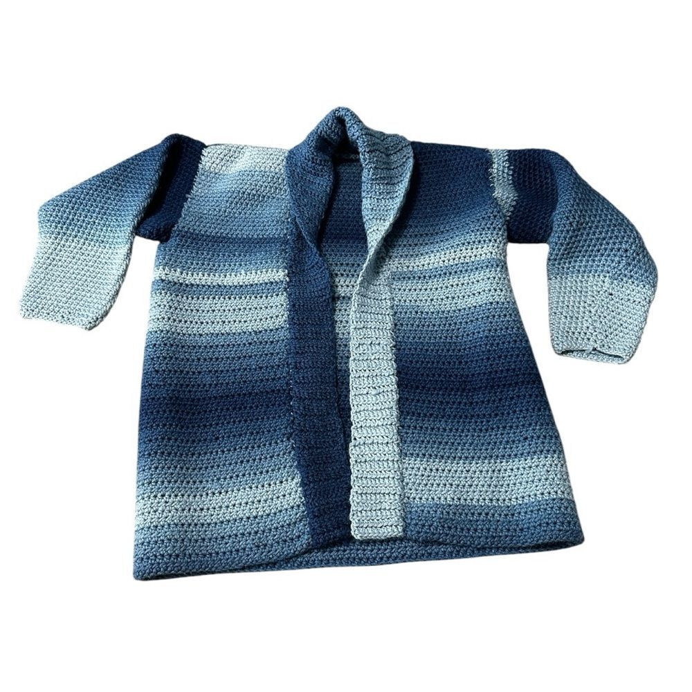 Handmade Crochet Cardigan Cottagecore Grannycore Blue Striped  Sweater Medium